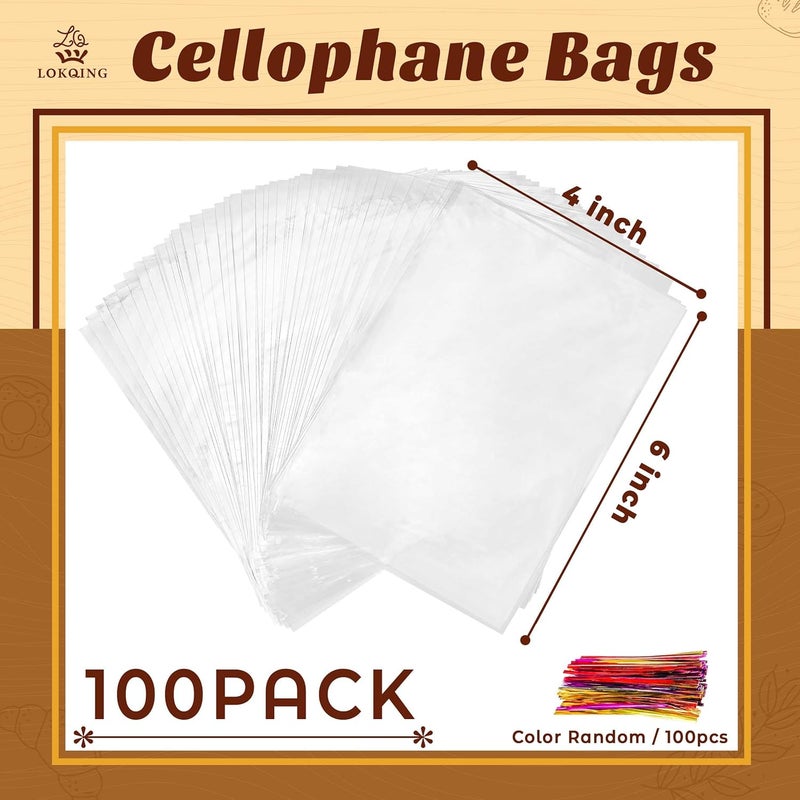 LOKQING LOKIQNG Cellophane Bags Plastic Treat Bag Clear Cookie Candy Bags with Twist Ties for Party Favor Bag(100PACK,4x6inch) - Image 4